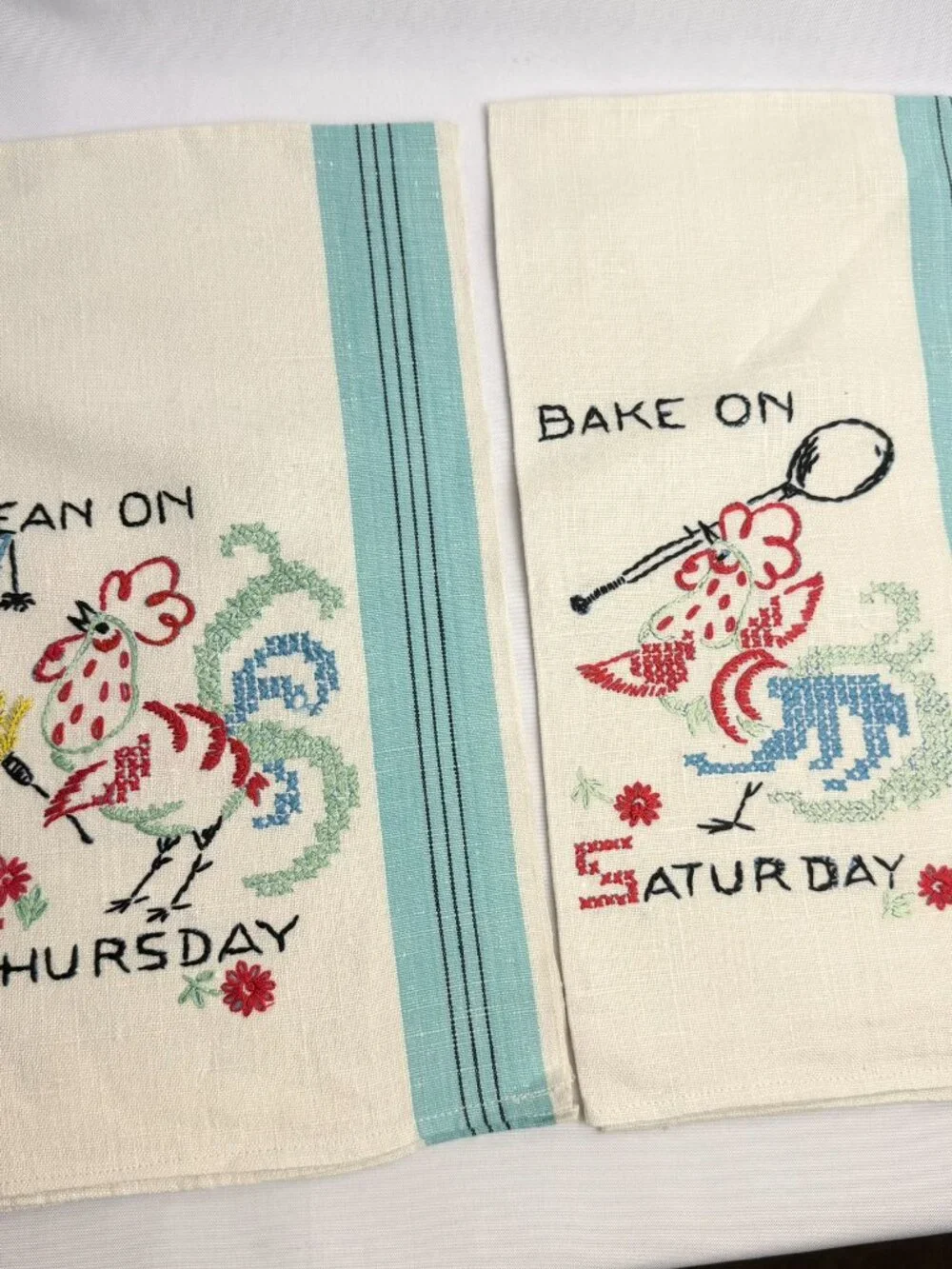 Embroidered Day of the Week Vintage Dish Tea Towels 29